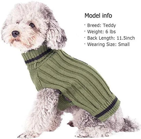 kyeese Dog Sweater Turtleneck with Leash Hole Dogs Pullover Sweaters Stretchy Knitwear US Army Warm Pet Clothes for Fall Winter