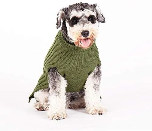 kyeese Dog Sweater Turtleneck with Leash Hole Dogs Pullover Sweaters Stretchy Knitwear US Army Warm Pet Clothes for Fall Winter
