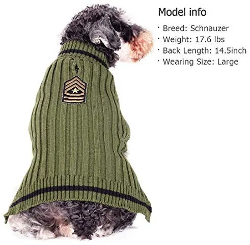 kyeese Dog Sweater Turtleneck with Leash Hole Dogs Pullover Sweaters Stretchy Knitwear US Army Warm Pet Clothes for Fall Winter