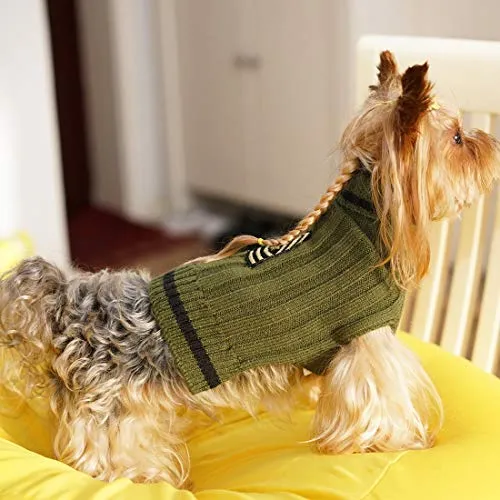 kyeese Dog Sweater Turtleneck with Leash Hole Dogs Pullover Sweaters Stretchy Knitwear US Army Warm Pet Clothes for Fall Winter