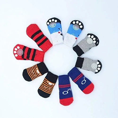 LFPET Calcetines de algodón para control de tracción, para perros de interior, antideslizantes, 5 pares, color al azar