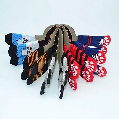 LFPET Calcetines de algodón para control de tracción, para perros de interior, antideslizantes, 5 pares, color al azar