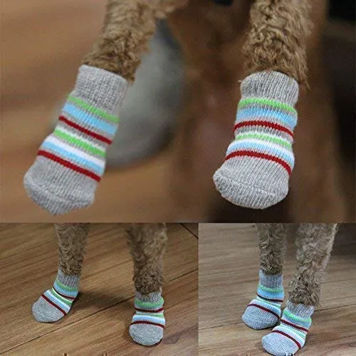 LFPET Calcetines de algodón para control de tracción, para perros de interior, antideslizantes, 5 pares, color al azar