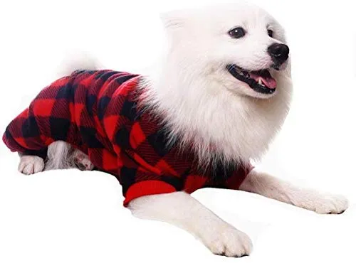 SCENEREAL - Pijama para mascotas, diseño de cuadros rojos, ropa suave
