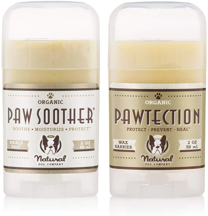 Natural Dog Company PAWDICURE BUNDLE | Protege y cura las patas de perro agrietadas en seco | Paw Soother 2 oz Stick + PawTection 2 oz Stick | Bálsamos orgánicos, totalmente naturales