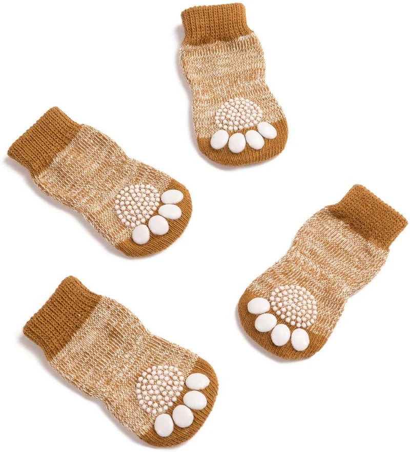 Harfkoko - Calcetines de punto antideslizante para perros y gatos con refuerzo de goma, protector de huella de perro antideslizante y protector de huella de gato para uso en interiores, apto para perros y gatos pequeños y medianos y grandes