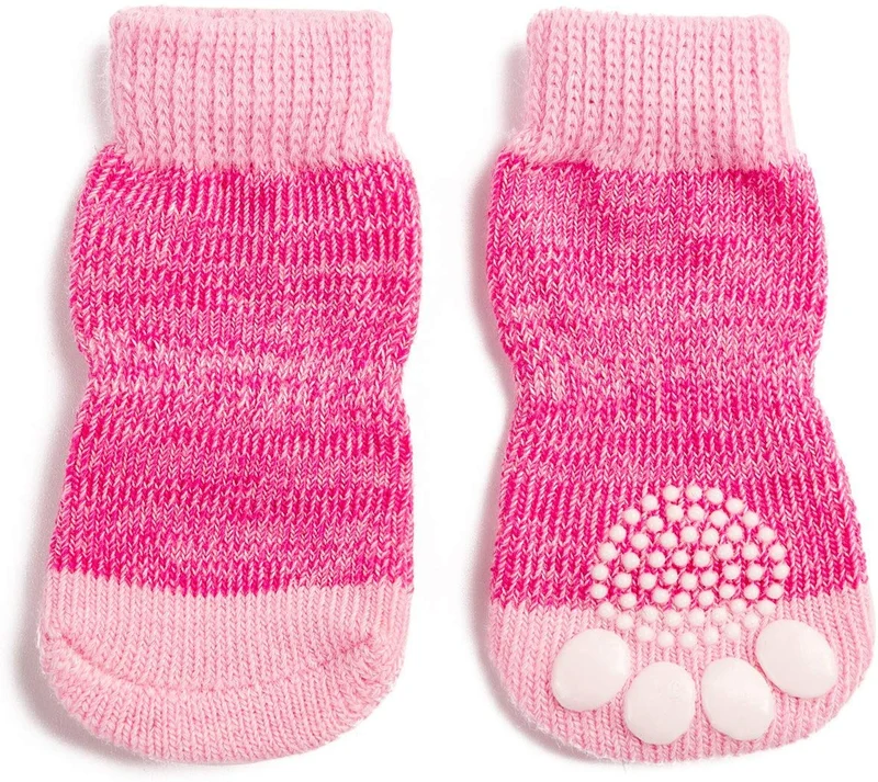 Harfkoko - Calcetines de punto antideslizante para perros y gatos con refuerzo de goma, protector de huella de perro antideslizante y protector de huella de gato para uso en interiores, apto para perros y gatos pequeños y medianos y grandes