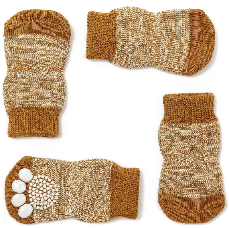 Harfkoko - Calcetines de punto antideslizante para perros y gatos con refuerzo de goma, protector de huella de perro antideslizante y protector de huella de gato para uso en interiores, apto para perros y gatos pequeños y medianos y grandes