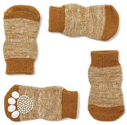 Harfkoko - Calcetines de punto antideslizante para perros y gatos con refuerzo de goma, protector de huella de perro antideslizante y protector de huella de gato para uso en interiores, apto para perros y gatos pequeños y medianos y grandes