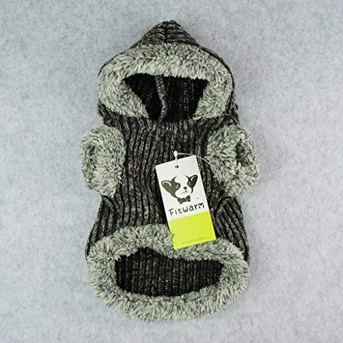 Fitwarm sudaderas tejidas para perros. Abrigo. Suéter. Chamarra con capucha para mascota, color gris.