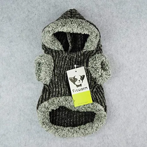 Fitwarm sudaderas tejidas para perros. Abrigo. Suéter. Chamarra con capucha para mascota, color gris.