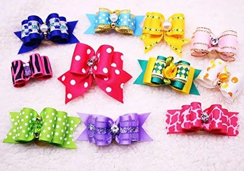 Yagopet - Lazos para el pelo de perro, estilo de mezcla caliente, con diamantes de imitación, lazos para la parte superior del perro, lazos para el aseo de mascotas, accesorios para el cabello