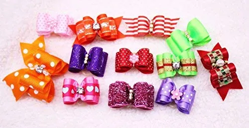 Yagopet - Lazos para el pelo de perro, estilo de mezcla caliente, con diamantes de imitación, lazos para la parte superior del perro, lazos para el aseo de mascotas, accesorios para el cabello