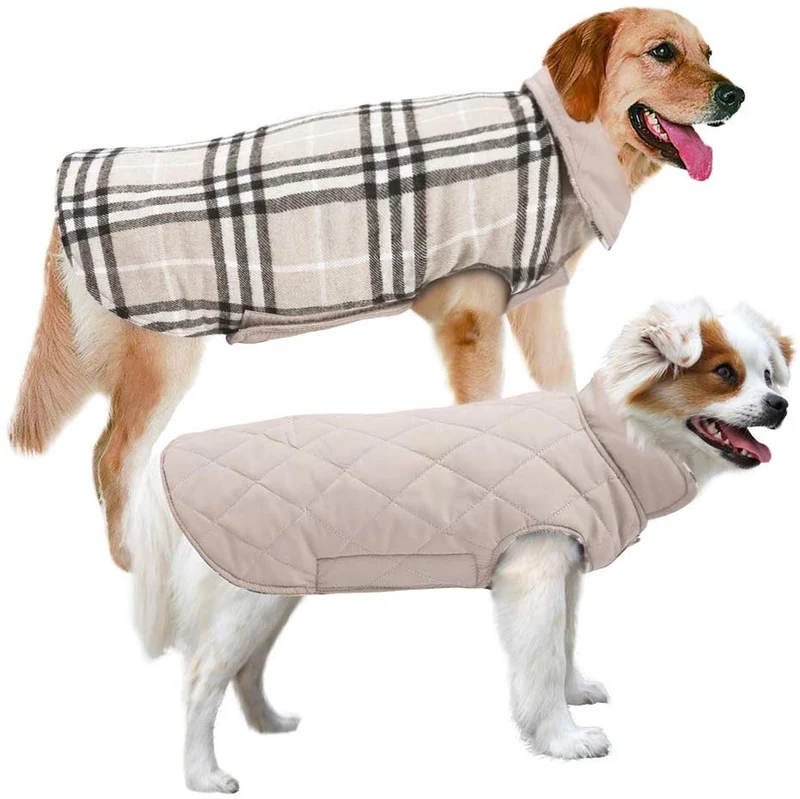 MIGOHI Dog Jackets for Winter Windproof Waterproof Reversible Dog Coat for Cold Weather British Style Plaid Warm Dog Vest for Small Medium Large Dogs