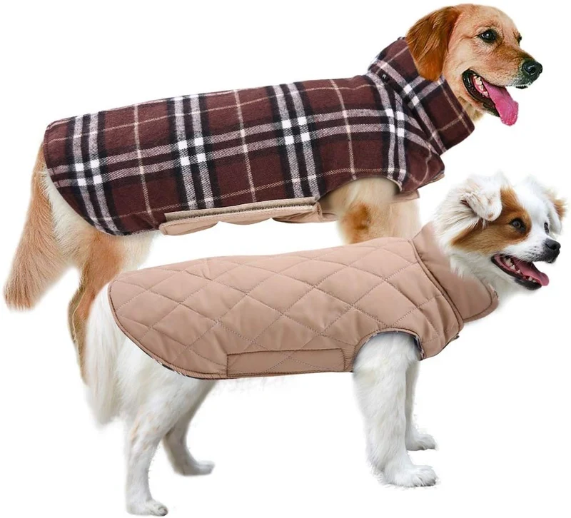 MIGOHI Dog Jackets for Winter Windproof Waterproof Reversible Dog Coat for Cold Weather British Style Plaid Warm Dog Vest for Small Medium Large Dogs