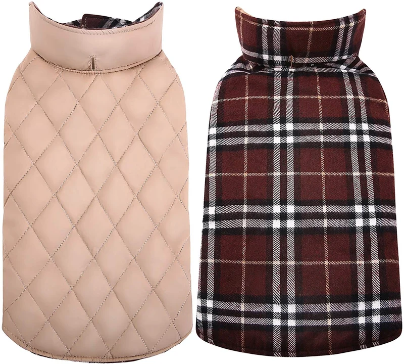 MIGOHI Dog Jackets for Winter Windproof Waterproof Reversible Dog Coat for Cold Weather British Style Plaid Warm Dog Vest for Small Medium Large Dogs