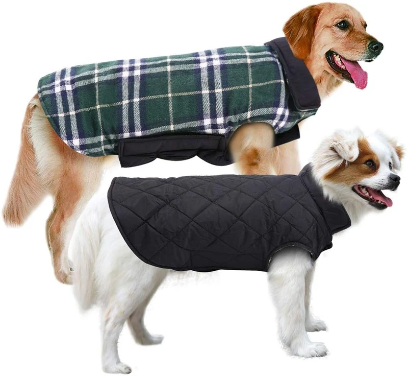 MIGOHI Dog Jackets for Winter Windproof Waterproof Reversible Dog Coat for Cold Weather British Style Plaid Warm Dog Vest for Small Medium Large Dogs