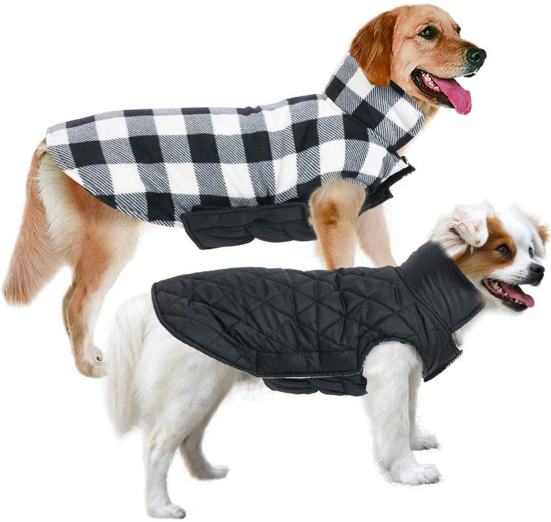 MIGOHI Dog Jackets for Winter Windproof Waterproof Reversible Dog Coat for Cold Weather British Style Plaid Warm Dog Vest for Small Medium Large Dogs