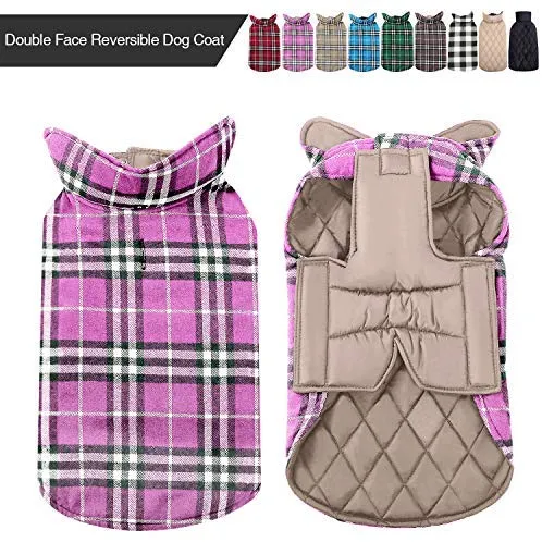 MIGOHI Dog Jackets for Winter Windproof Waterproof Reversible Dog Coat for Cold Weather British Style Plaid Warm Dog Vest for Small Medium Large Dogs