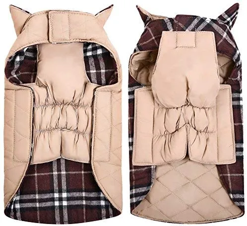 MIGOHI Dog Jackets for Winter Windproof Waterproof Reversible Dog Coat for Cold Weather British Style Plaid Warm Dog Vest for Small Medium Large Dogs
