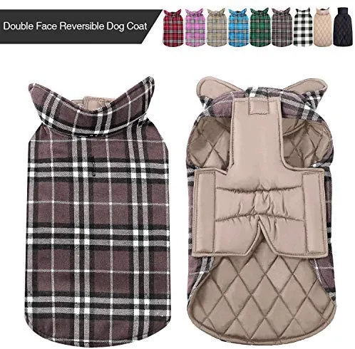 MIGOHI Dog Jackets for Winter Windproof Waterproof Reversible Dog Coat for Cold Weather British Style Plaid Warm Dog Vest for Small Medium Large Dogs