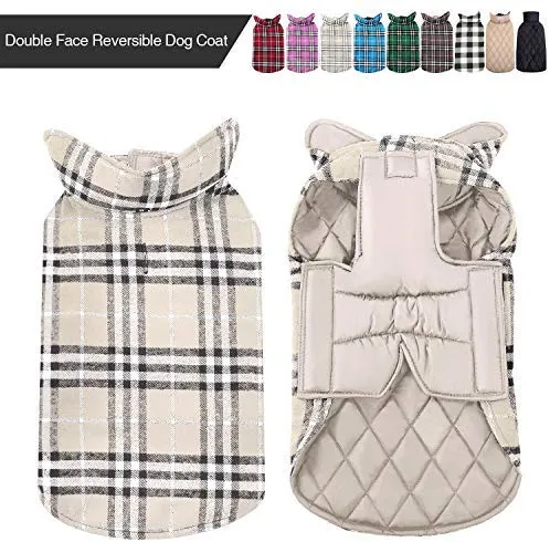 MIGOHI Dog Jackets for Winter Windproof Waterproof Reversible Dog Coat for Cold Weather British Style Plaid Warm Dog Vest for Small Medium Large Dogs