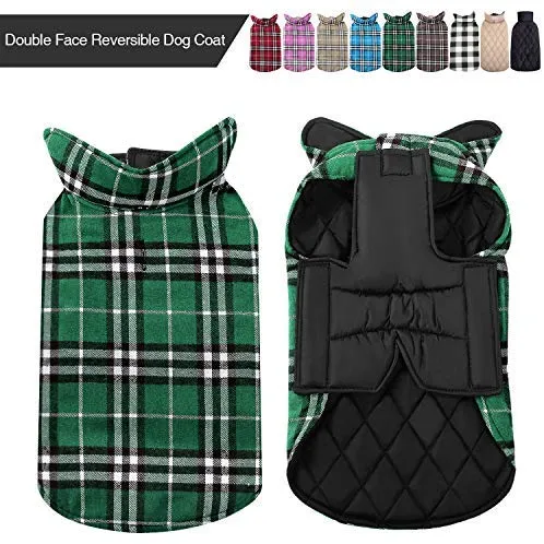 MIGOHI Dog Jackets for Winter Windproof Waterproof Reversible Dog Coat for Cold Weather British Style Plaid Warm Dog Vest for Small Medium Large Dogs
