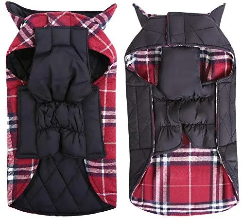 MIGOHI Dog Jackets for Winter Windproof Waterproof Reversible Dog Coat for Cold Weather British Style Plaid Warm Dog Vest for Small Medium Large Dogs