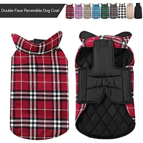MIGOHI Dog Jackets for Winter Windproof Waterproof Reversible Dog Coat for Cold Weather British Style Plaid Warm Dog Vest for Small Medium Large Dogs