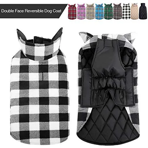 MIGOHI Dog Jackets for Winter Windproof Waterproof Reversible Dog Coat for Cold Weather British Style Plaid Warm Dog Vest for Small Medium Large Dogs