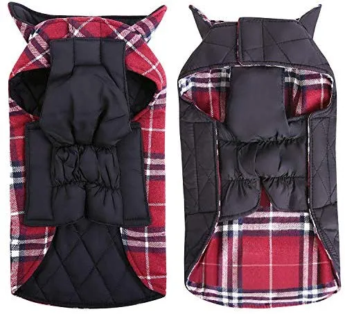 MIGOHI Dog Jackets for Winter Windproof Waterproof Reversible Dog Coat for Cold Weather British Style Plaid Warm Dog Vest for Small Medium Large Dogs