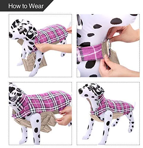 MIGOHI Dog Jackets for Winter Windproof Waterproof Reversible Dog Coat for Cold Weather British Style Plaid Warm Dog Vest for Small Medium Large Dogs