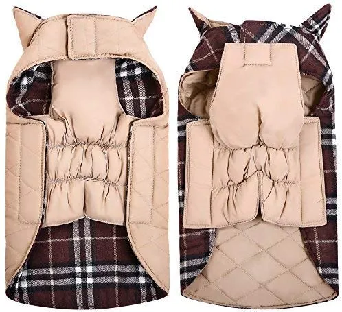 MIGOHI Dog Jackets for Winter Windproof Waterproof Reversible Dog Coat for Cold Weather British Style Plaid Warm Dog Vest for Small Medium Large Dogs