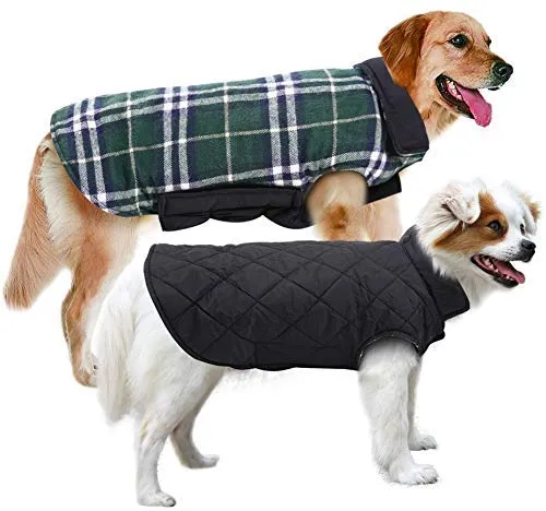 MIGOHI Dog Jackets for Winter Windproof Waterproof Reversible Dog Coat for Cold Weather British Style Plaid Warm Dog Vest for Small Medium Large Dogs