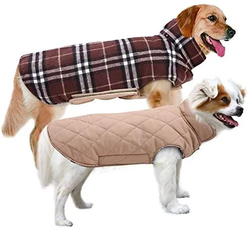 MIGOHI Dog Jackets for Winter Windproof Waterproof Reversible Dog Coat for Cold Weather British Style Plaid Warm Dog Vest for Small Medium Large Dogs