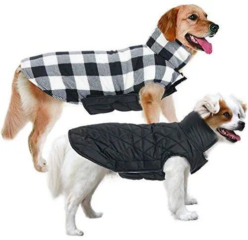 MIGOHI Dog Jackets for Winter Windproof Waterproof Reversible Dog Coat for Cold Weather British Style Plaid Warm Dog Vest for Small Medium Large Dogs