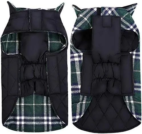 MIGOHI Dog Jackets for Winter Windproof Waterproof Reversible Dog Coat for Cold Weather British Style Plaid Warm Dog Vest for Small Medium Large Dogs