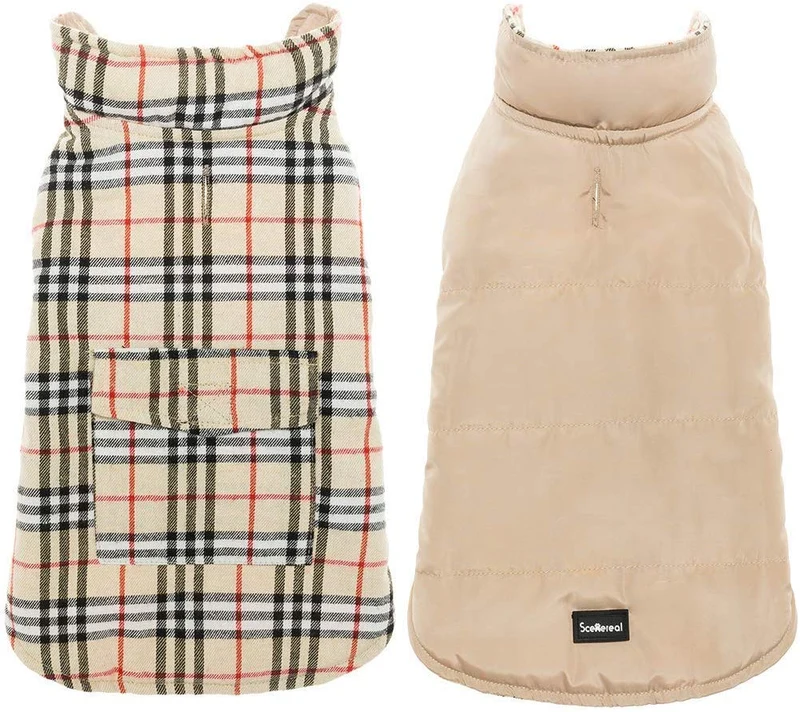 SCENEREAL - Chaleco de invierno para perro, reversible, abrigo cálido, resistente al viento, impermeable, chaleco navideño, para perros pequeños, medianos y grandes, para mascotas