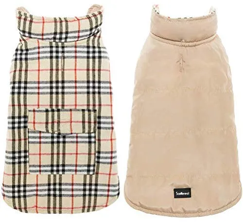 SCENEREAL - Chaleco de invierno para perro, reversible, abrigo cálido, resistente al viento, impermeable, chaleco navideño, para perros pequeños, medianos y grandes, para mascotas