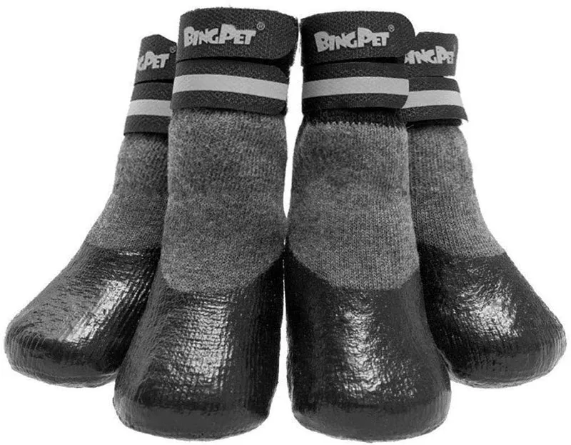 BINGPET - Calcetines para perro, para suelos de madera dura, antideslizantes, impermeables, con correas reflectantes, control de tracción