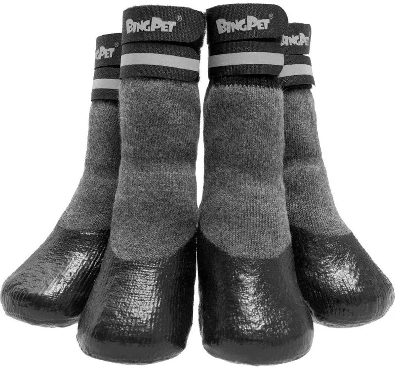 BINGPET - Calcetines para perro, para suelos de madera dura, antideslizantes, impermeables, con correas reflectantes, control de tracción