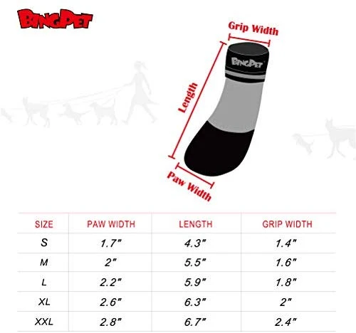 BINGPET - Calcetines para perro, para suelos de madera dura, antideslizantes, impermeables, con correas reflectantes, control de tracción