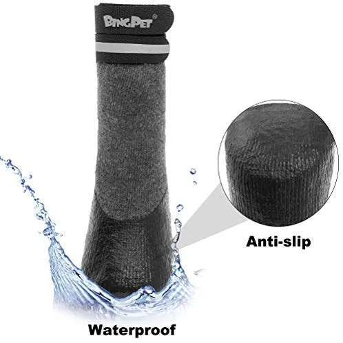 BINGPET - Calcetines para perro, para suelos de madera dura, antideslizantes, impermeables, con correas reflectantes, control de tracción