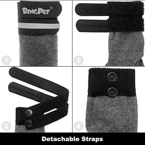 BINGPET - Calcetines para perro, para suelos de madera dura, antideslizantes, impermeables, con correas reflectantes, control de tracción