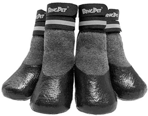 BINGPET - Calcetines para perro, para suelos de madera dura, antideslizantes, impermeables, con correas reflectantes, control de tracción