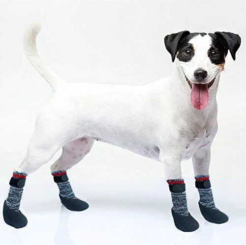 Calcetines con suela de goma para perros, botas con correas de velcro para perros, control de tracción, botas antideslizantes, impermeables