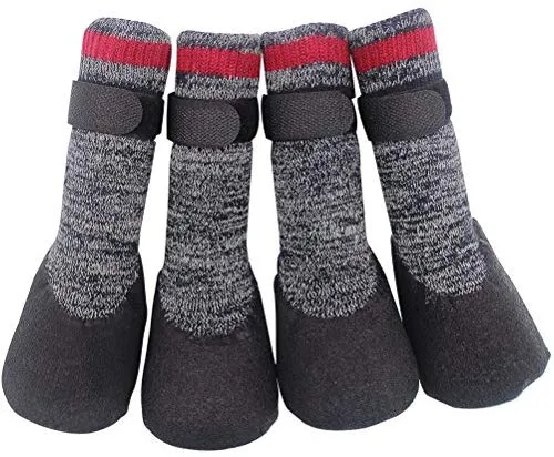 Calcetines con suela de goma para perros, botas con correas de velcro para perros, control de tracción, botas antideslizantes, impermeables