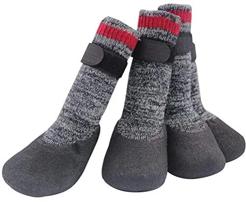 Calcetines con suela de goma para perros, botas con correas de velcro para perros, control de tracción, botas antideslizantes, impermeables