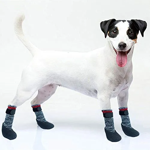 Calcetines con suela de goma para perros, botas con correas de velcro para perros, control de tracción, botas antideslizantes, impermeables