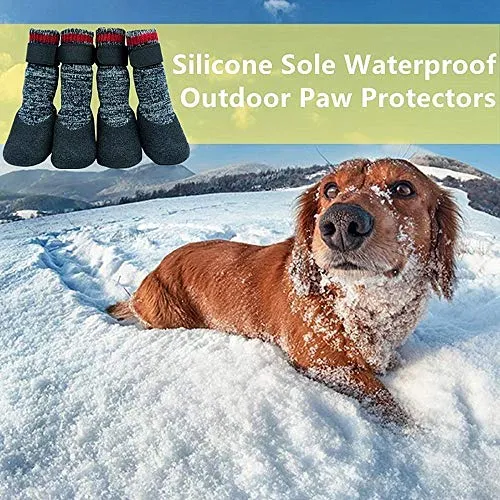 Calcetines con suela de goma para perros, botas con correas de velcro para perros, control de tracción, botas antideslizantes, impermeables